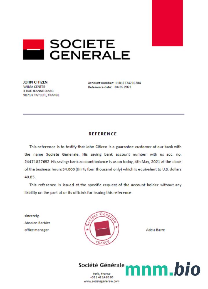 Przykład odniesienia do France Société Générale w formatach Word i PDF